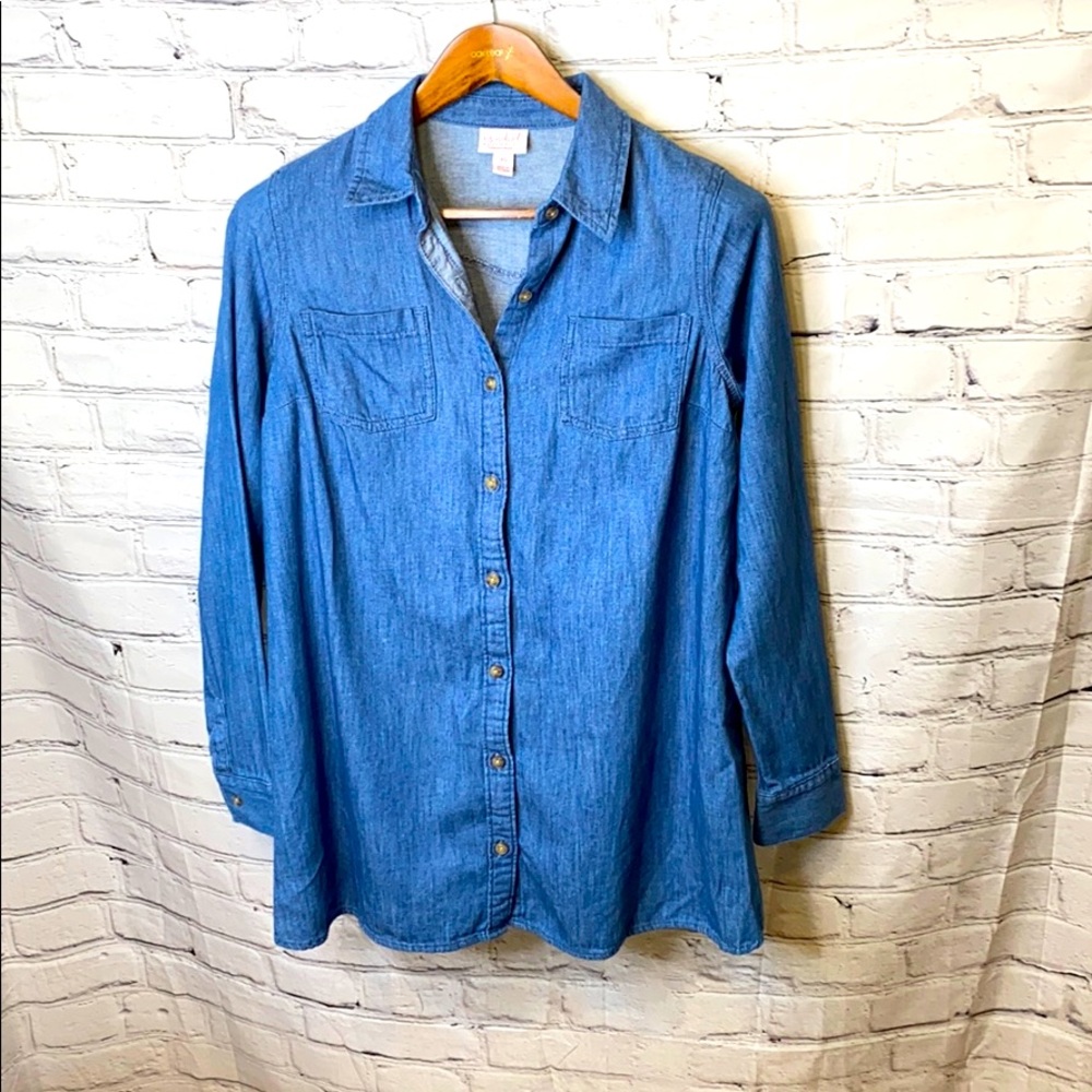 Ingrid & Isabel Chambray Blue Denim Long Sleeve Button Down Blouse Size X-Small